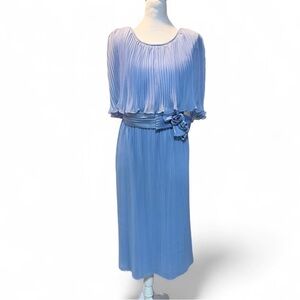 Miss Elliette California Vintage Powder Blue Pleated Dress Medium P-P19”L-46”